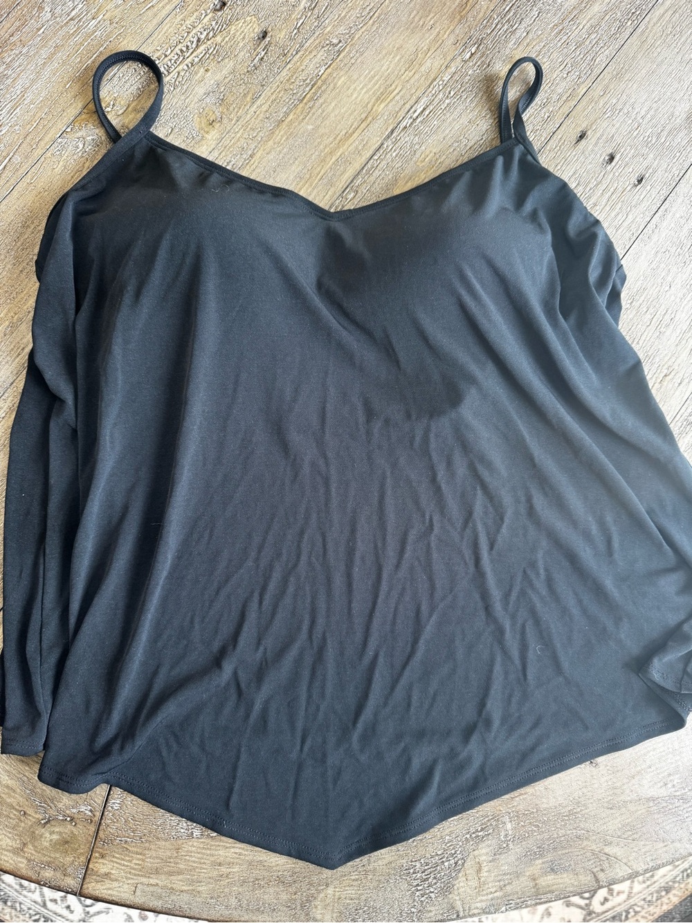 Black Tankini Swim Top XL Padded Flowy Adjustable Straps Bathing Suit